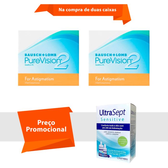 Purevision 2 para Astigmatismo com UltraSept Sensitive