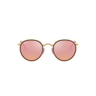 Óculos de Sol Ray-Ban Round Folding RB 3517 001-Z2 Lente Marrom Espelhada Rosa armação Dourado 51
